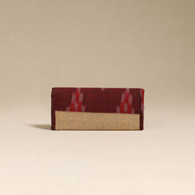 Maroon - handcrafted ikat fabric jute clutch / wallet