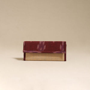 Maroon - handcrafted ikat fabric jute clutch / wallet