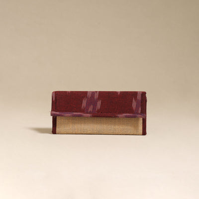 Maroon - handcrafted ikat fabric jute clutch / wallet