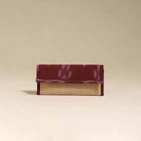 Maroon - handcrafted ikat fabric jute clutch / wallet