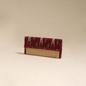 Maroon - handcrafted ikat fabric jute clutch / wallet