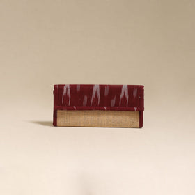 Maroon - handcrafted ikat fabric jute clutch / wallet