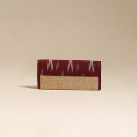 Maroon - handcrafted ikat fabric jute clutch / wallet