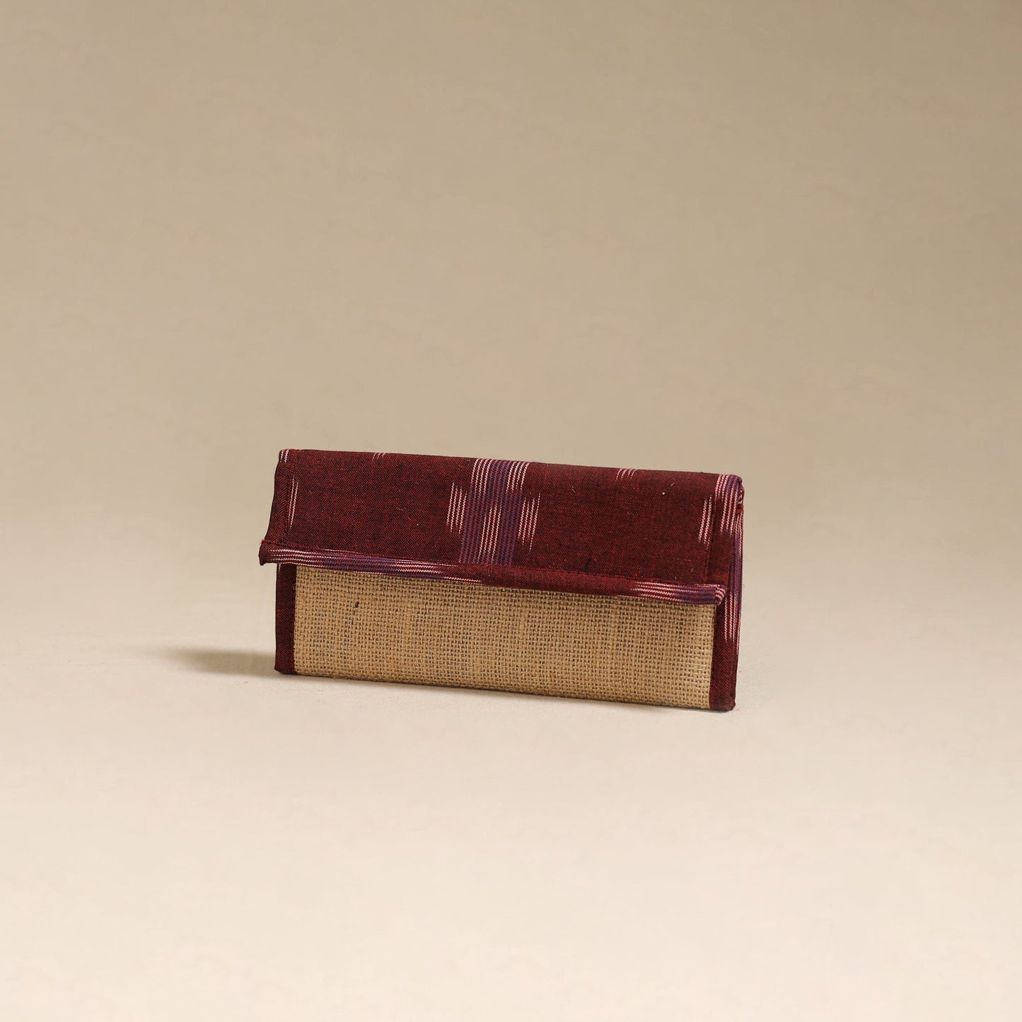 Brown - handcrafted ikat fabric jute clutch / wallet