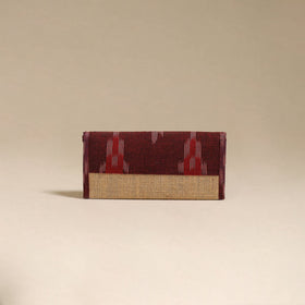 Brown - handcrafted ikat fabric jute clutch / wallet