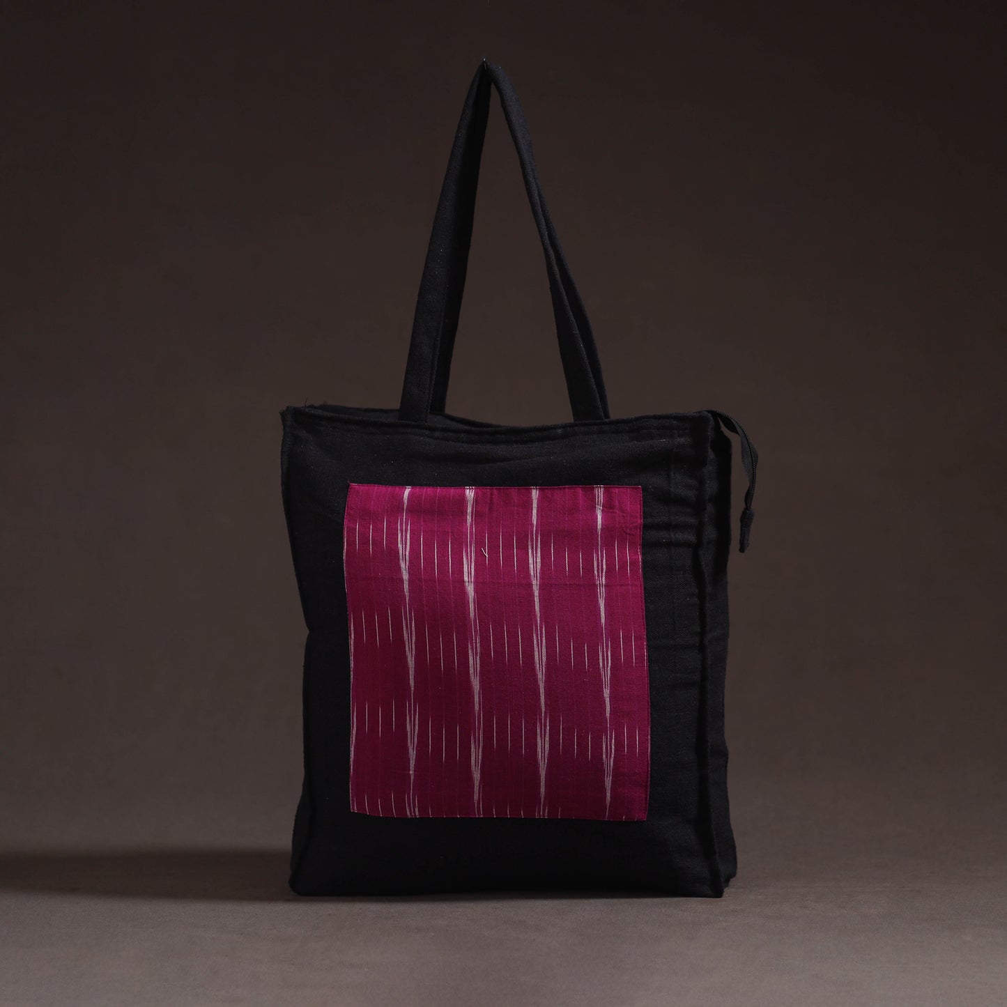 Maroon - handcrafted ikat patch canvas cotton shoulder bag