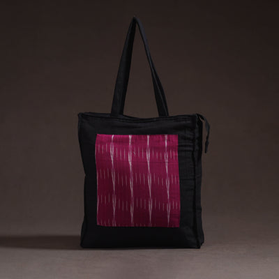 Maroon - handcrafted ikat patch canvas cotton shoulder bag