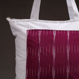Maroon - handcrafted ikat patch canvas cotton shoulder bag