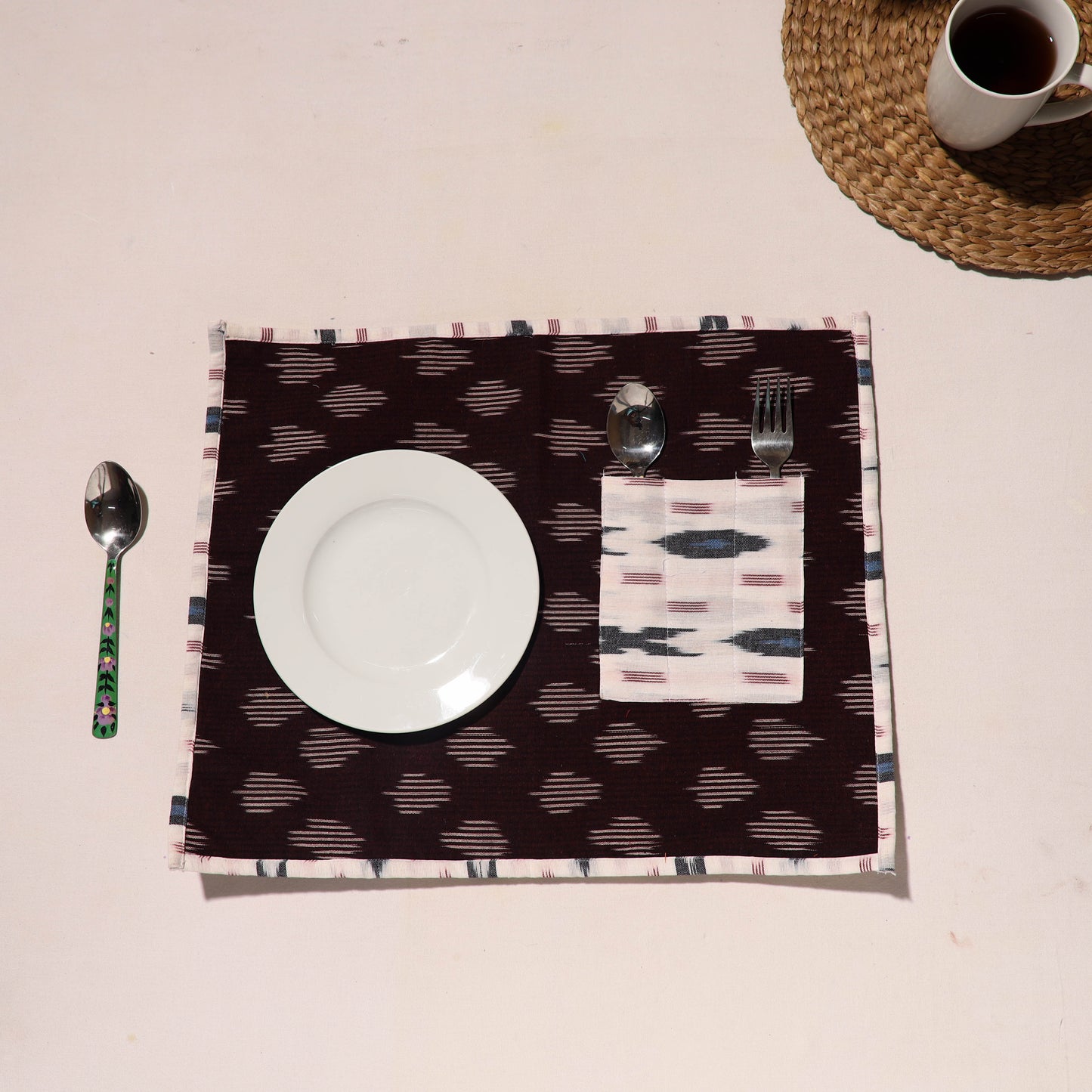  Maroon Traditional Ikat Table Mat for Home 