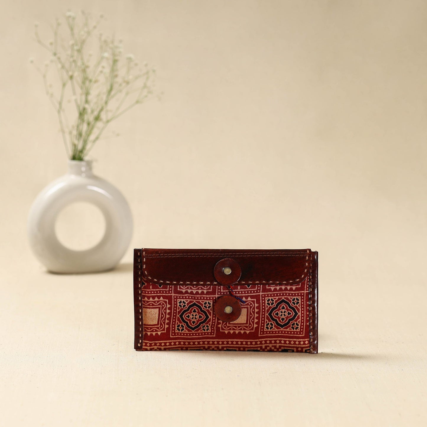 Handcrafted kutch embroidery leather clutch / wallet 05