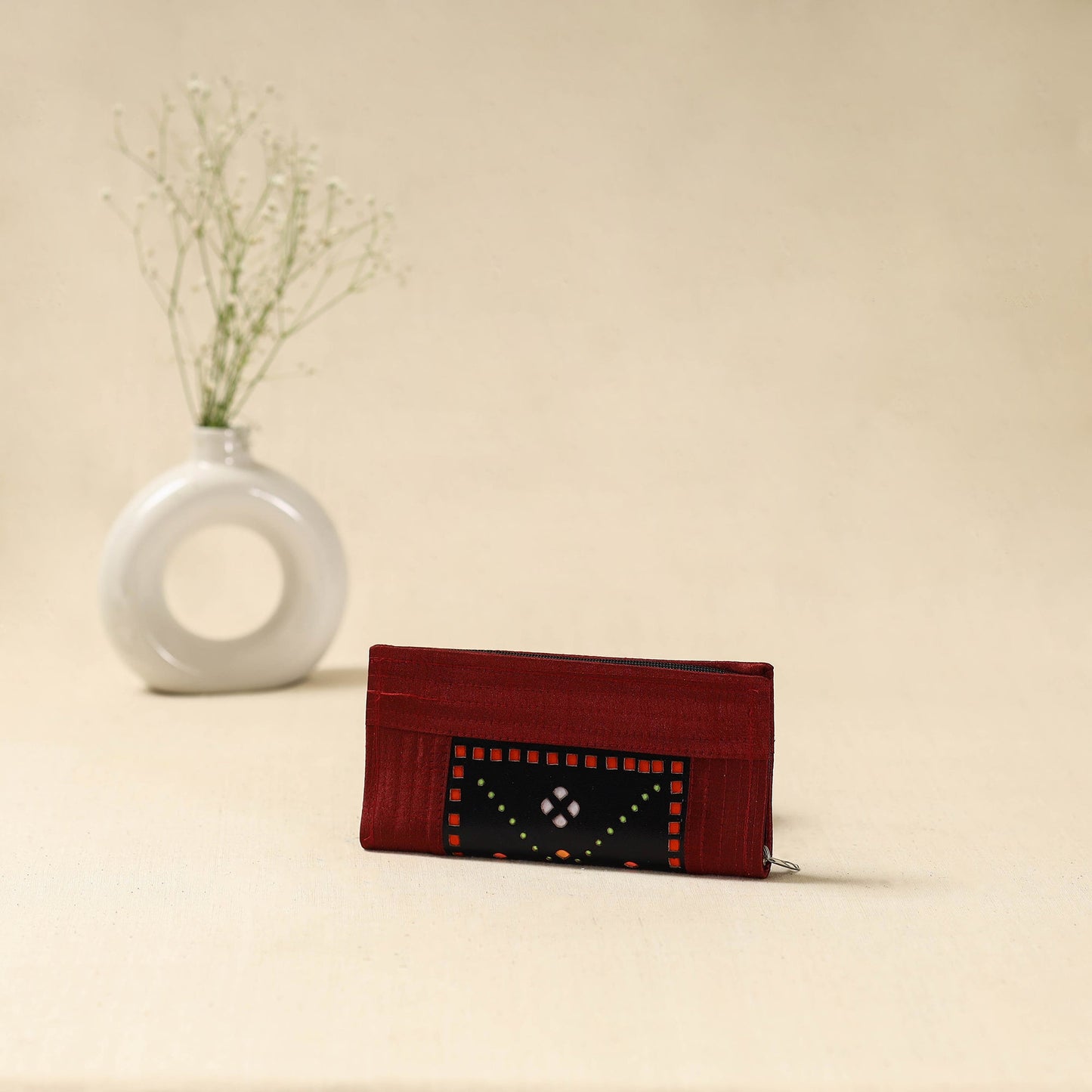 Maroon - handcrafted kutch leather clutch / wallet 27