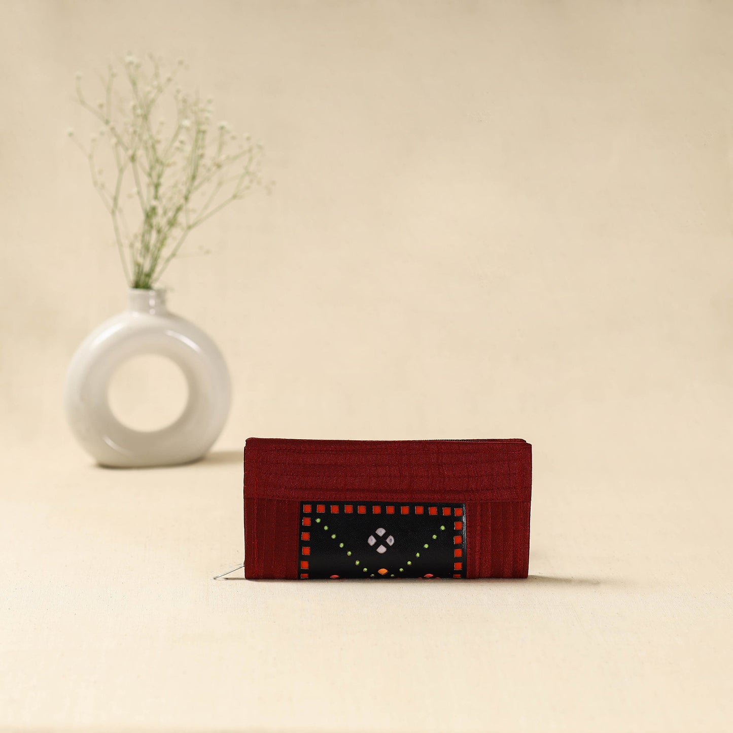 Maroon - handcrafted kutch leather clutch / wallet 27