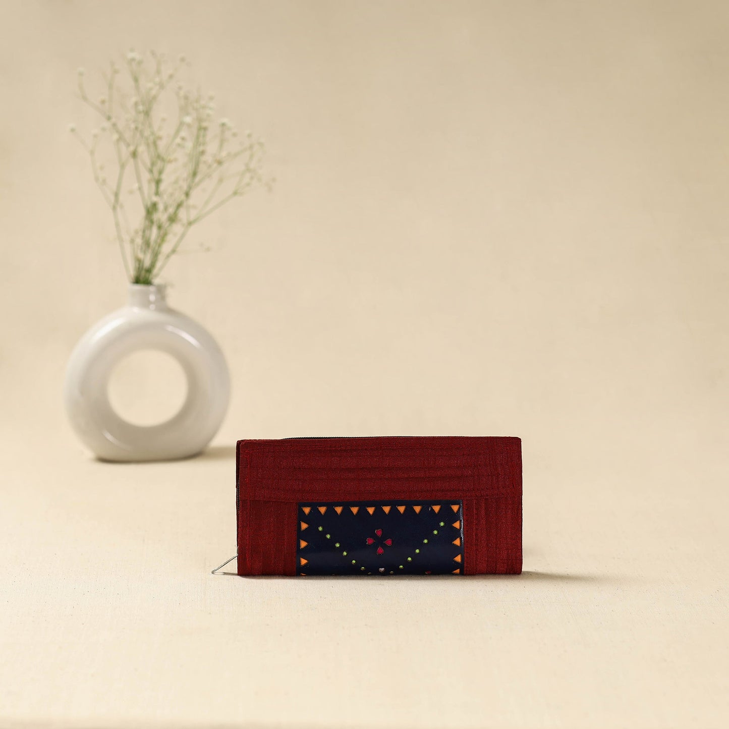 Maroon - handcrafted kutch leather clutch / wallet 30