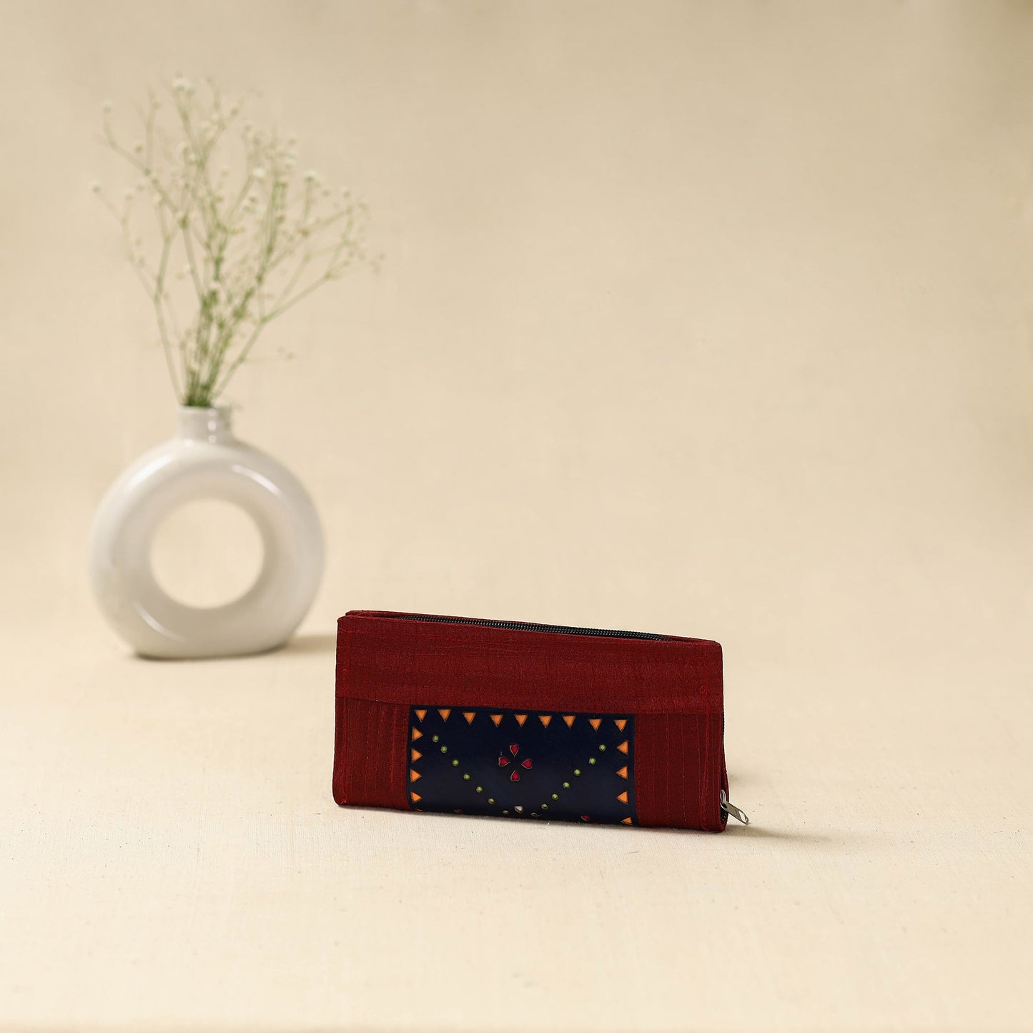 Maroon - handcrafted kutch leather clutch / wallet 30