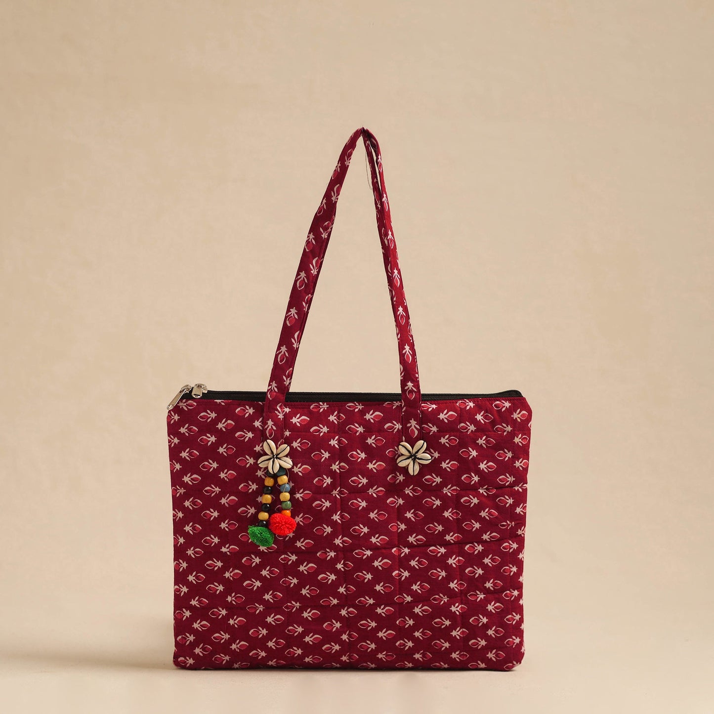 Maroon Handcrafted Quilted Cotton Hand Bag