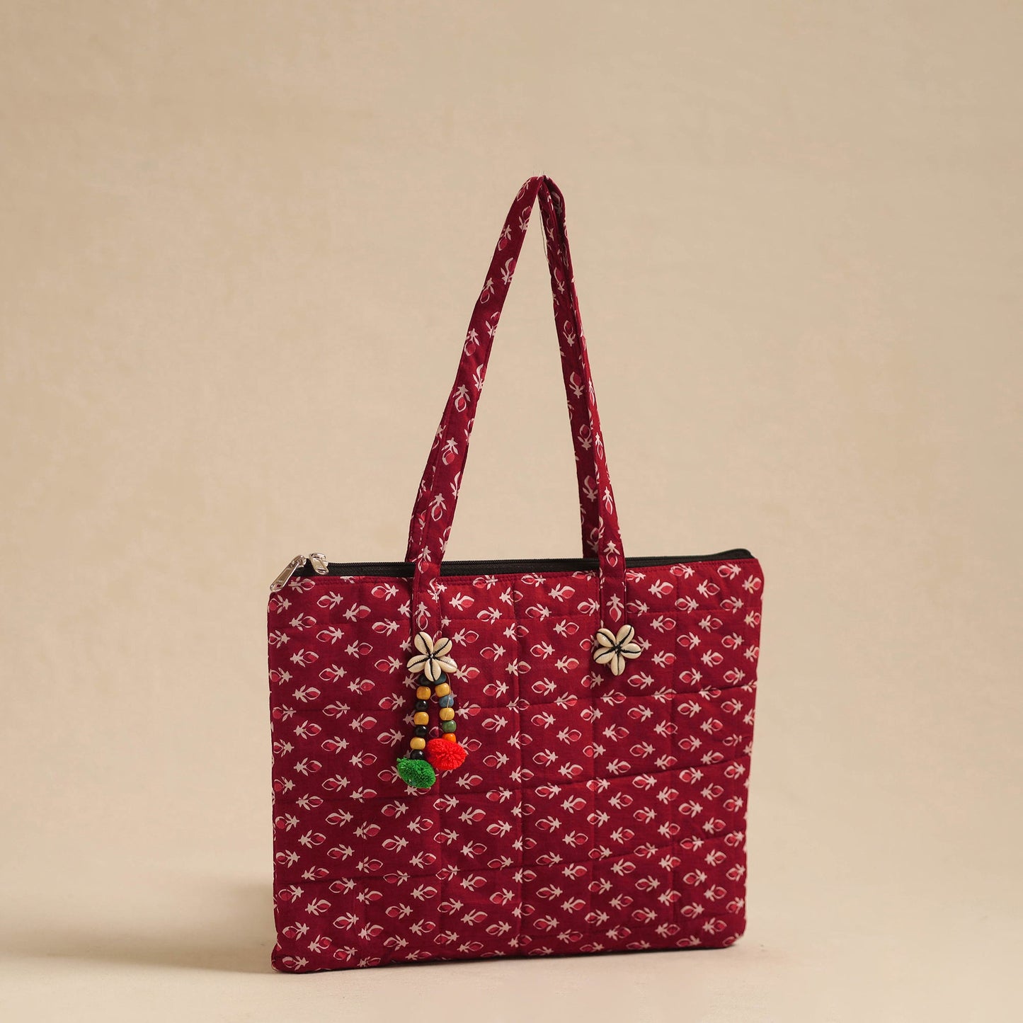 Maroon Handcrafted Quilted Cotton Hand Bag