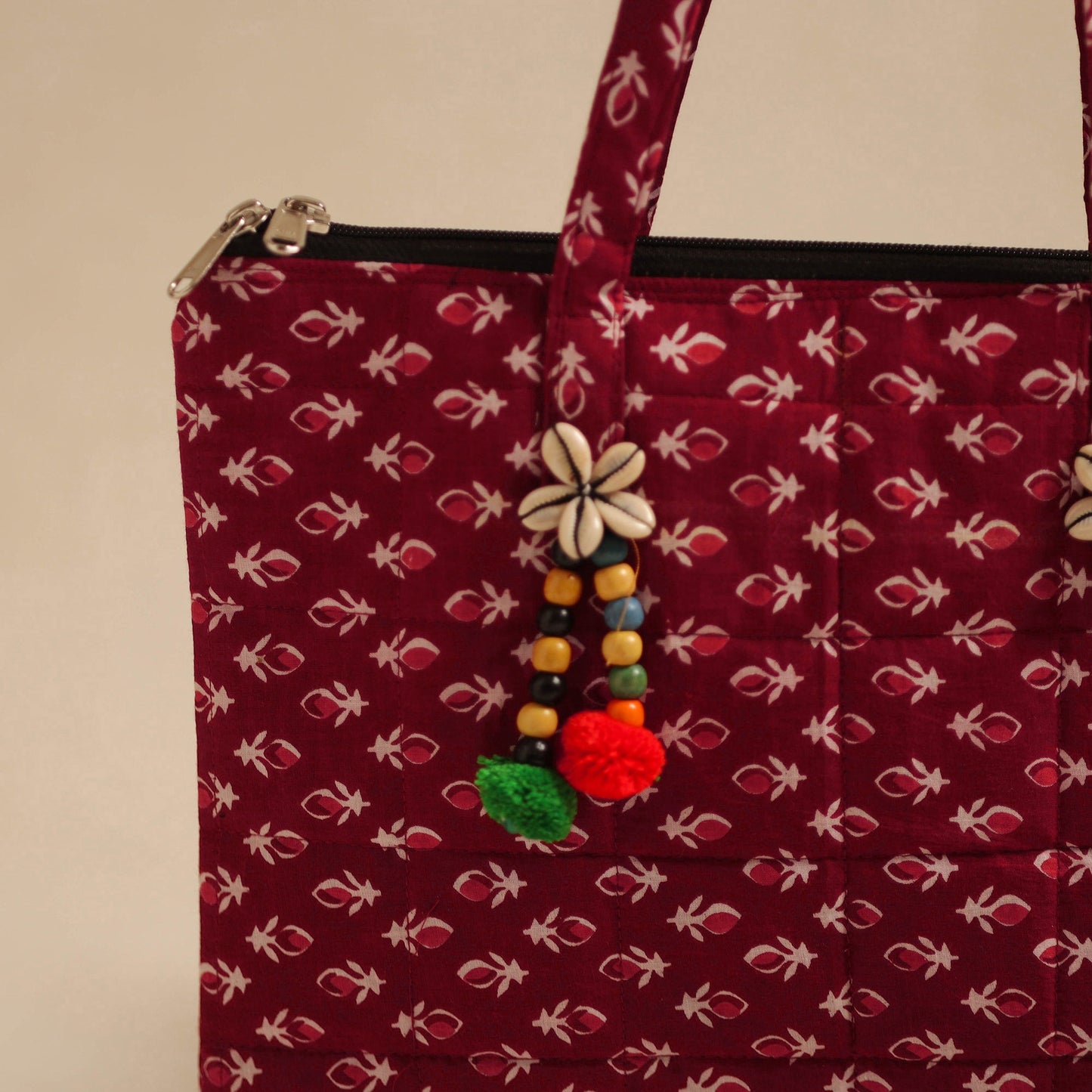 Maroon Handcrafted Quilted Cotton Hand Bag