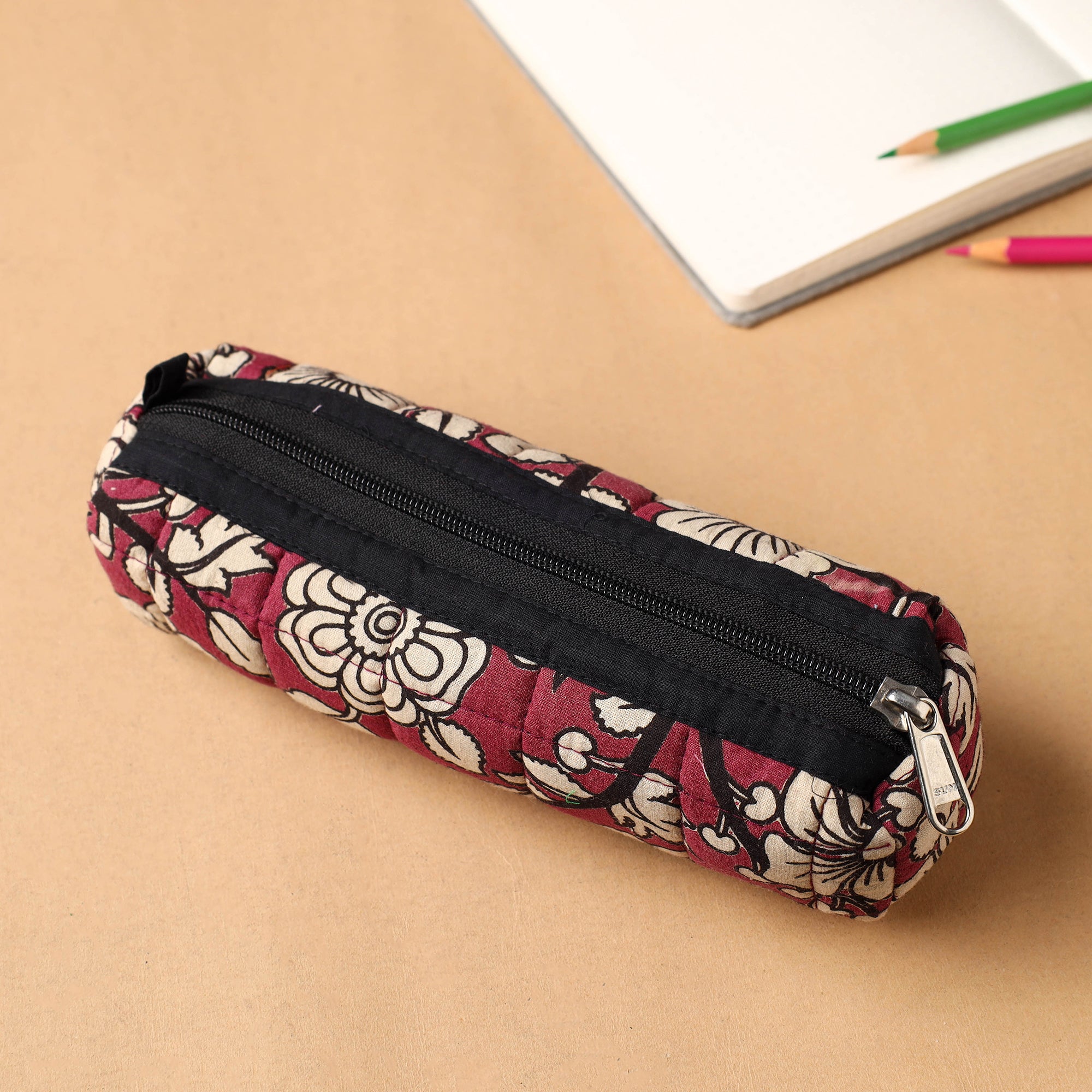 Black - Handcrafted Quilted Cotton Pencil Pouch 05
