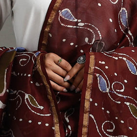 Maroon - Handloom Chanderi Silk Hand Batik Printed Dupatta 07
