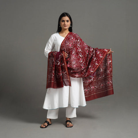 Buy Handloom Chanderi Silk Hand Batik Printed Dupatta