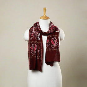 Buy Maroon Handloom Chanderi Silk Hand Batik Print Stole
