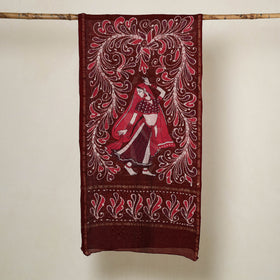 Buy Maroon Handloom Chanderi Silk Hand Batik Print Stole