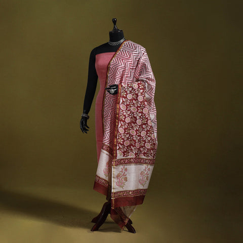 Maroon - handloom chanderi silk hand sanganeri dupatta 33