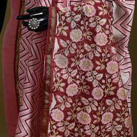 Maroon - handloom chanderi silk hand sanganeri dupatta 33