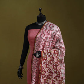 Maroon - handloom chanderi silk hand sanganeri dupatta 33