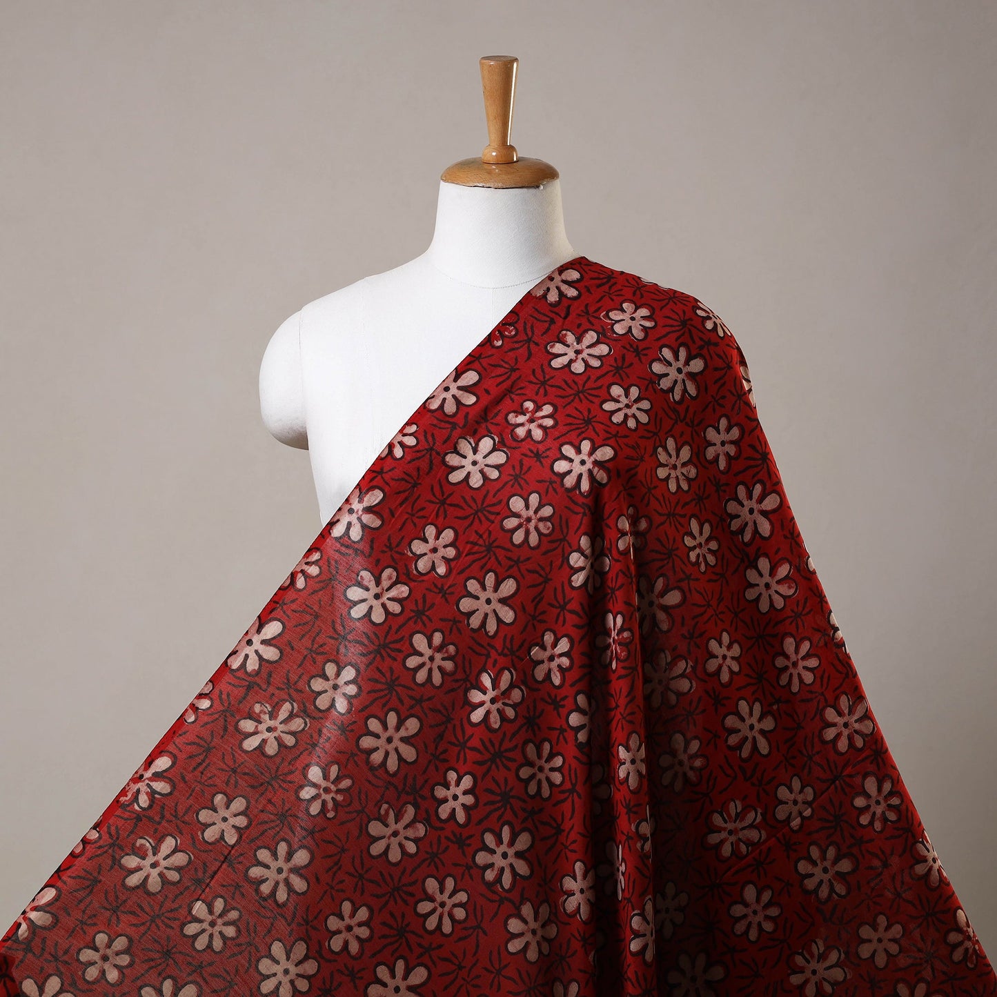 Maroon Block Print Handloom Chanderi Silk Pipad Fabric
