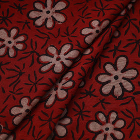 Maroon Block Print Handloom Chanderi Silk Pipad Fabric