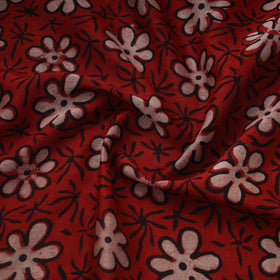 Maroon Block Print Handloom Chanderi Silk Pipad Fabric