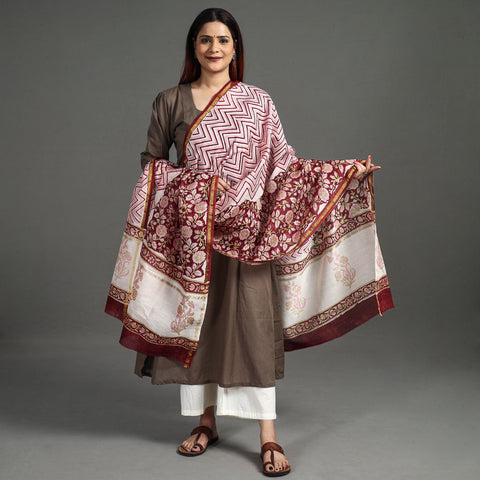  Handloom Chanderi Silk Sanganeri Print Dupatta
