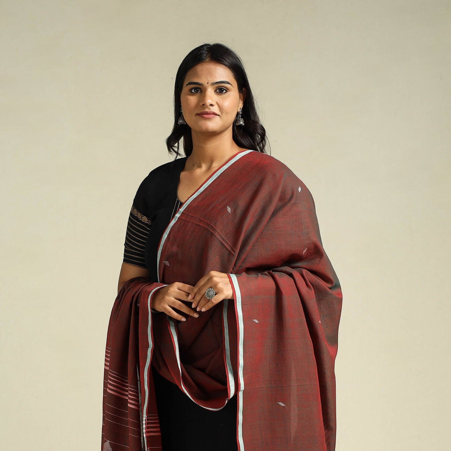 Maroon - handloom cotton bengal jamdani dupatta 10
