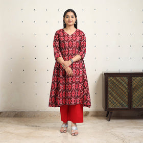 Maroon Handloom Cotton Straight Pochampally Ikat Kurta