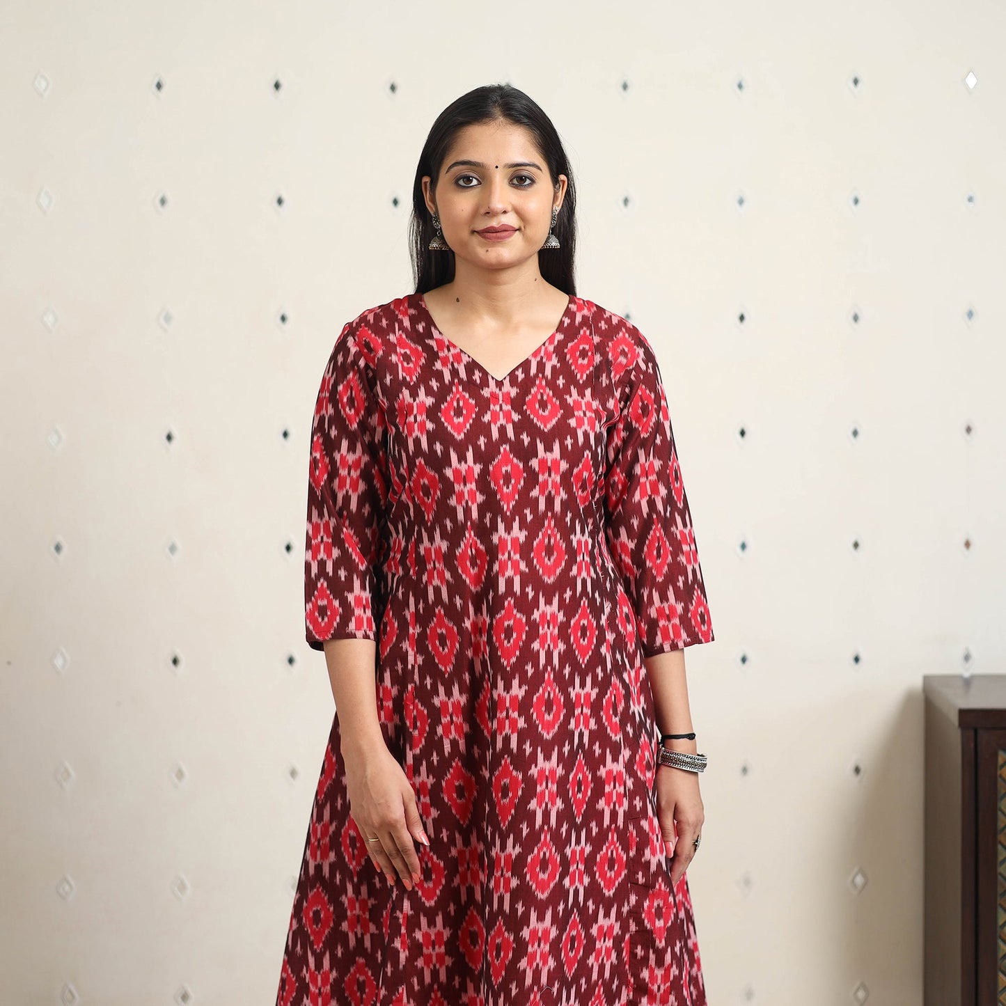 Maroon Handloom Cotton Straight Pochampally Ikat Kurta