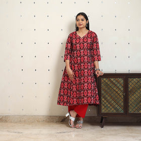 Maroon Handloom Cotton Straight Pochampally Ikat Kurta