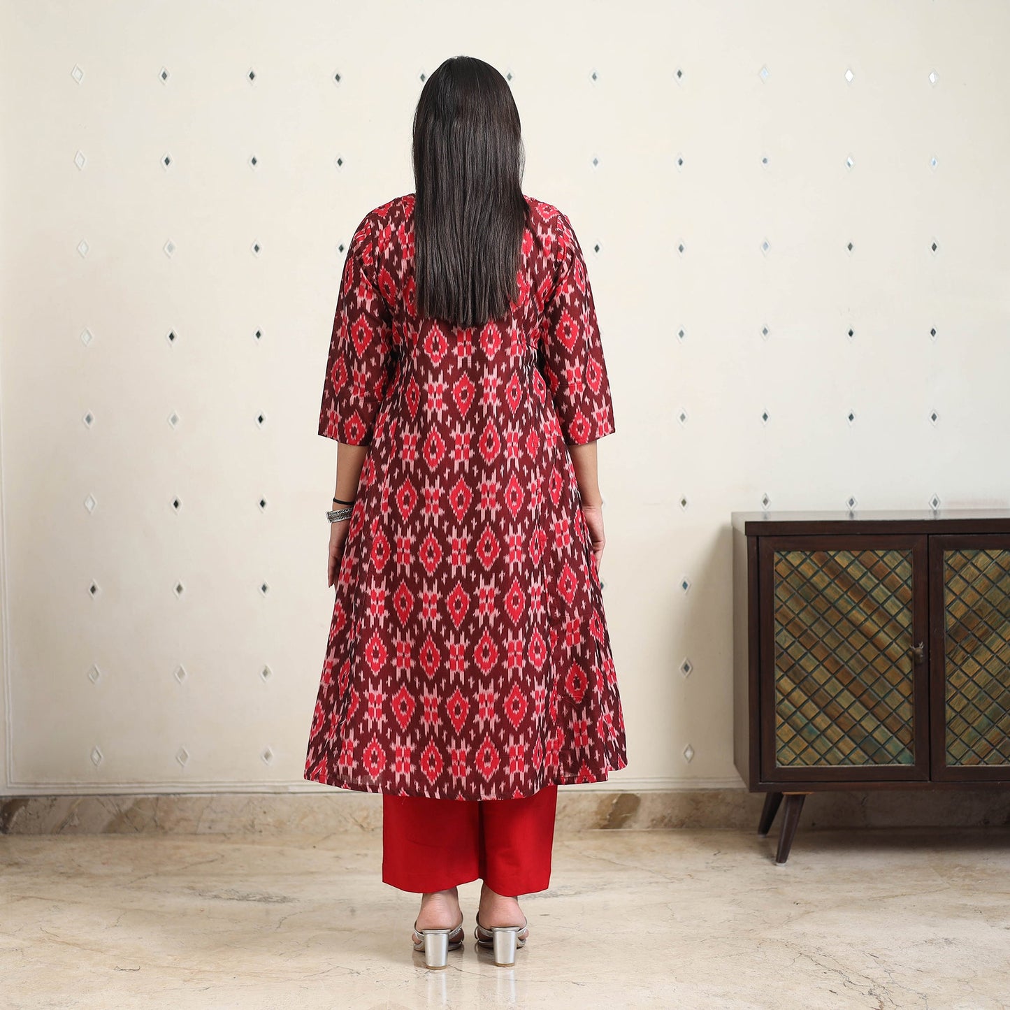 Maroon Handloom Cotton Straight Pochampally Ikat Kurta