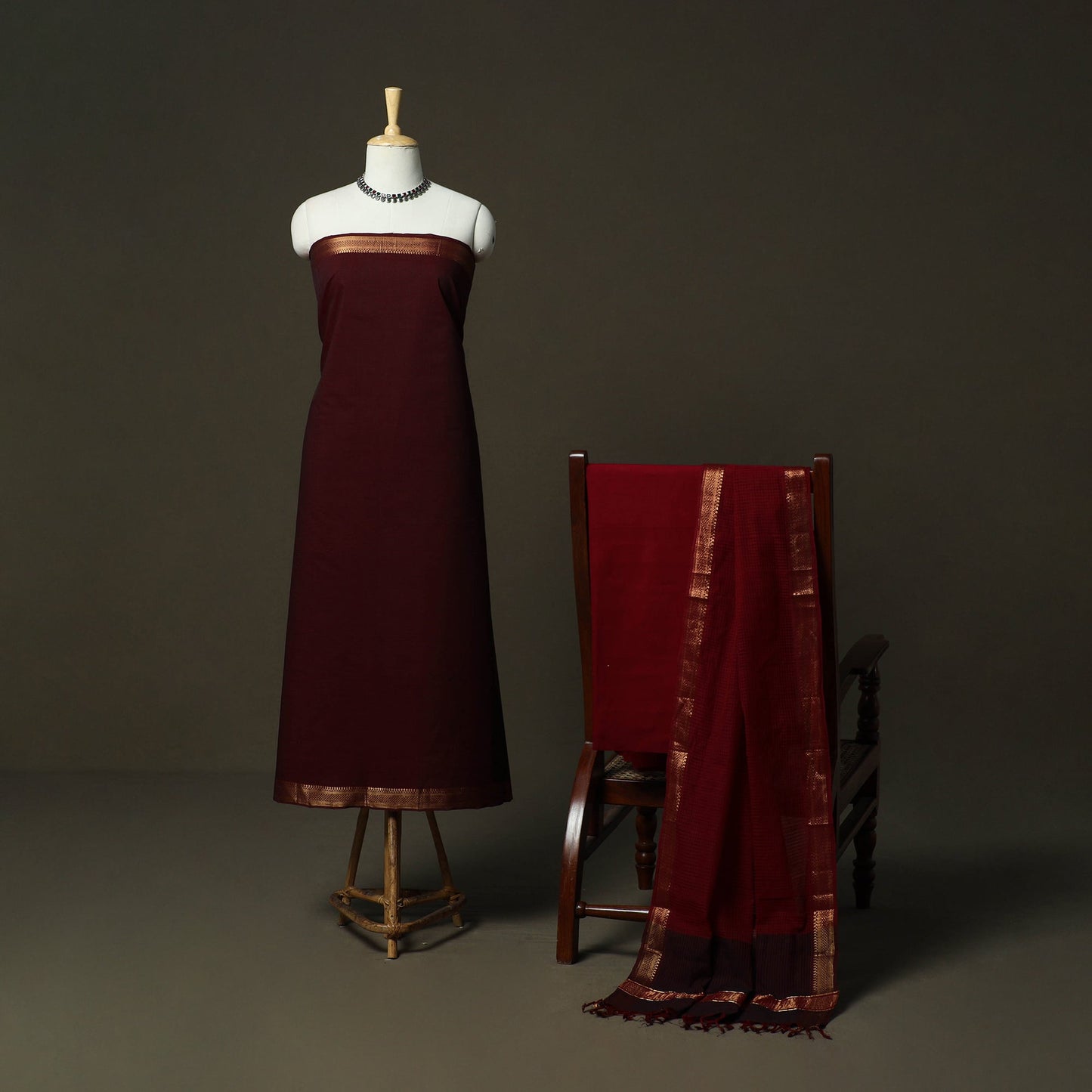 Handloom cotton mangalagiri 3pc unstitched dress material