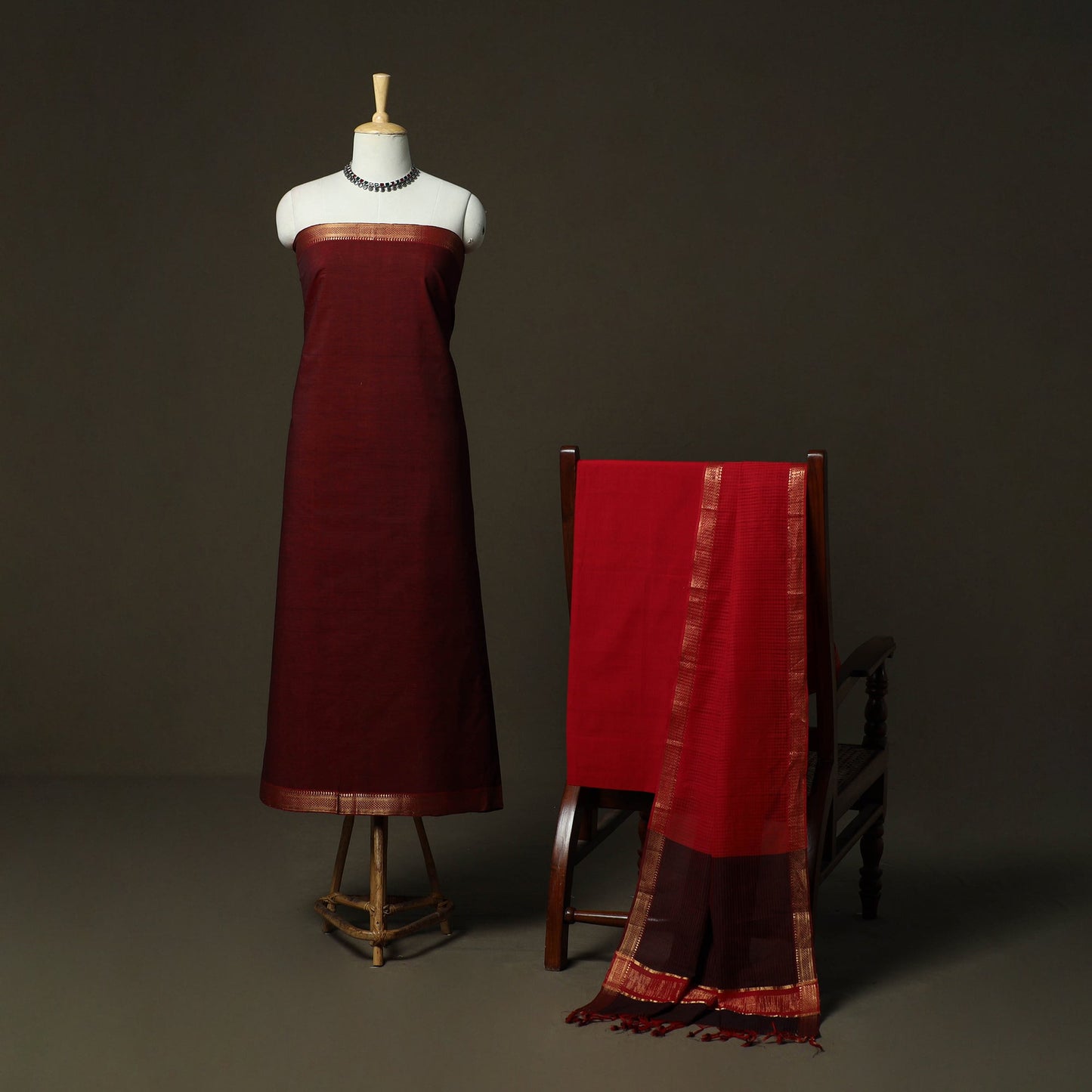 Handloom cotton mangalagiri 3pc unstitched dress material