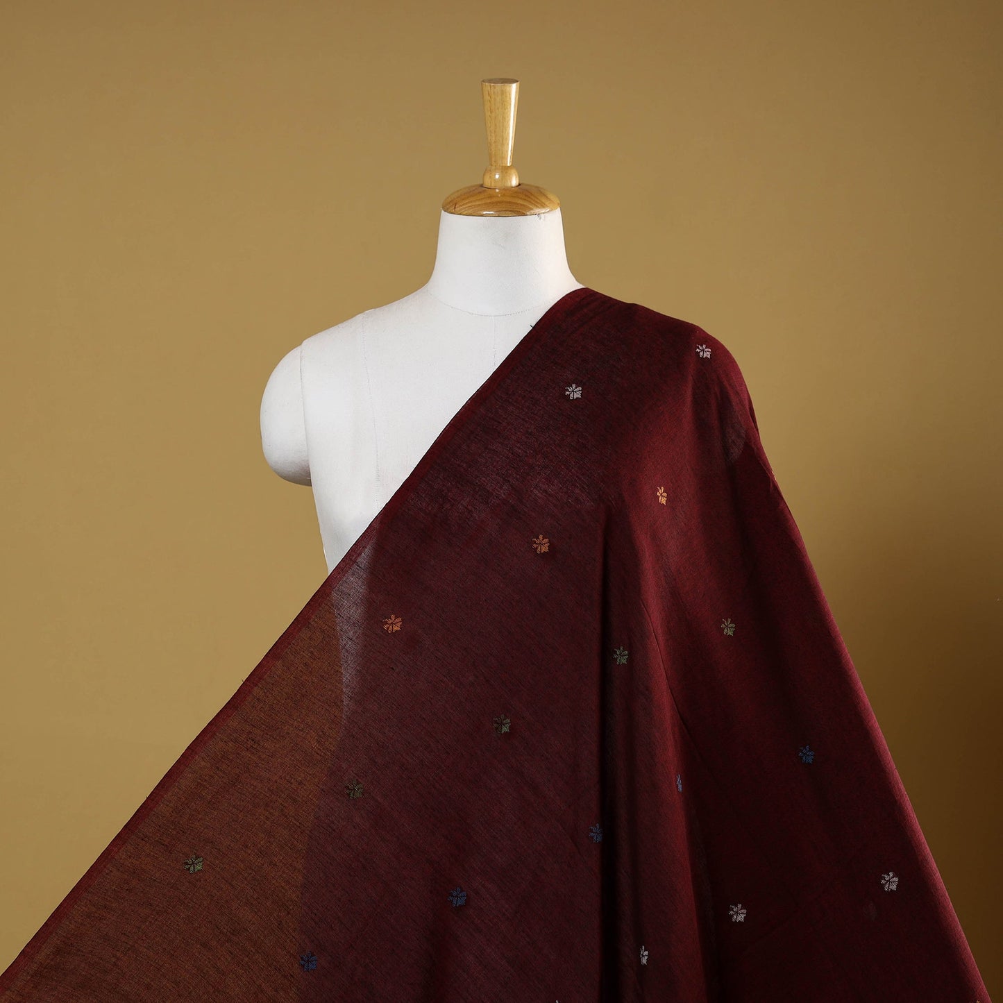 Maroon - handloom cotton phulia jamdani fabric 15
