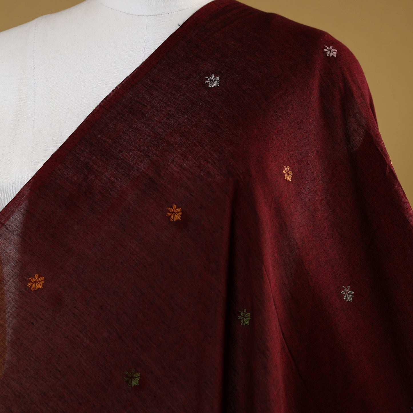 Maroon - handloom cotton phulia jamdani fabric 15
