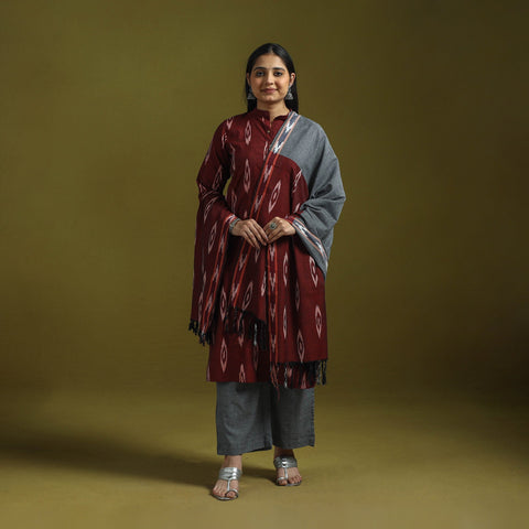 Handloom cotton pochampally ikat 3pc kurta set for women 12