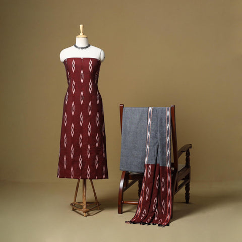 Pink - handloom cotton pochampally ikat 3pc unstitched