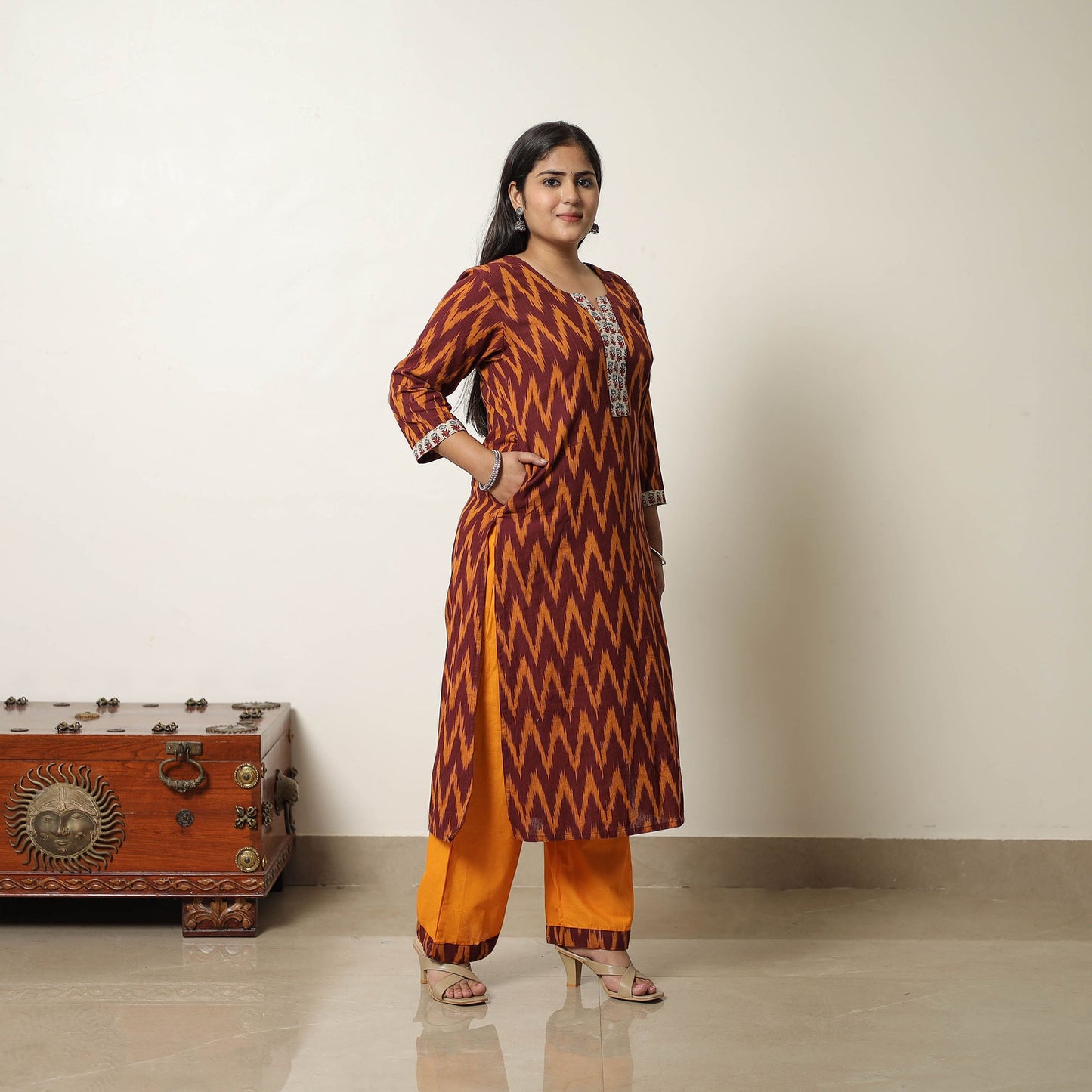 Maroon - handloom cotton pochampally ikat kurta set 15