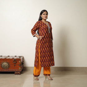 Maroon - handloom cotton pochampally ikat kurta set 15