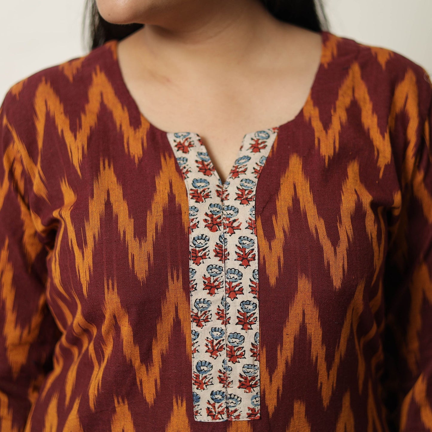 Maroon - handloom cotton pochampally ikat kurta set 15