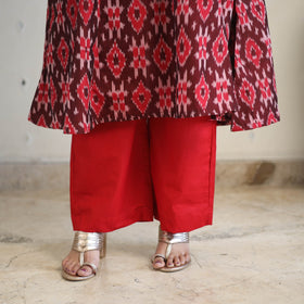 Maroon Handloom Cotton Pochampally Ikat Kurta Set (Set of 3)