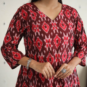 Maroon Handloom Cotton Pochampally Ikat Kurta Set (Set of 3)