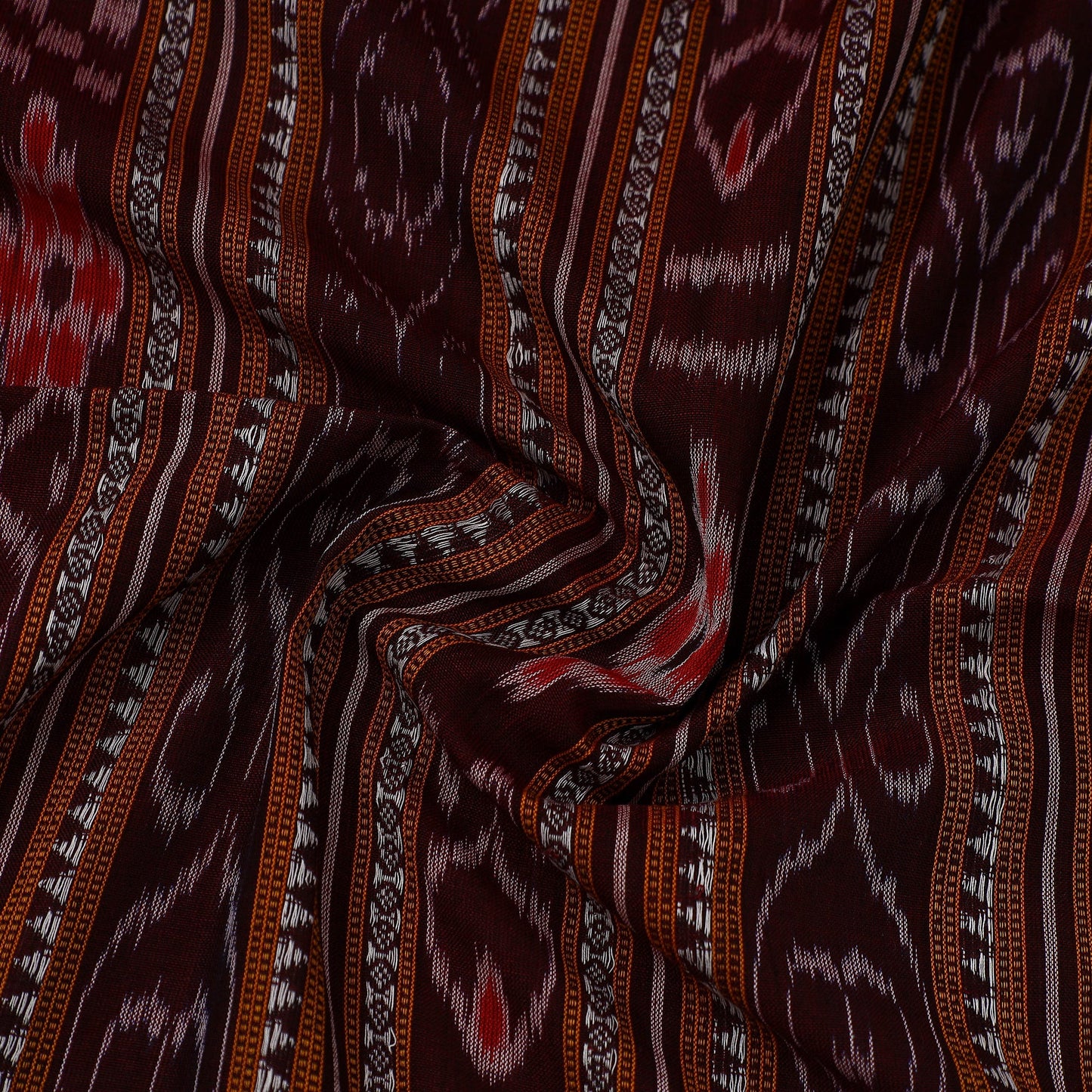 Maroon Handloom Cotton Sambalpuri Ikat Fabric